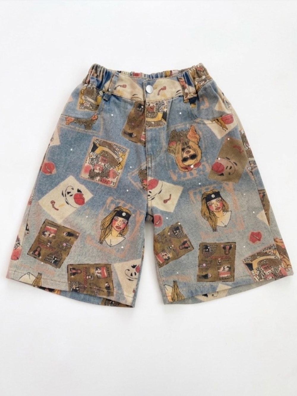 Vintage 1990s Japanese "Wizard of Oz" Graphic Print Denim Shorts - Style of Ohya